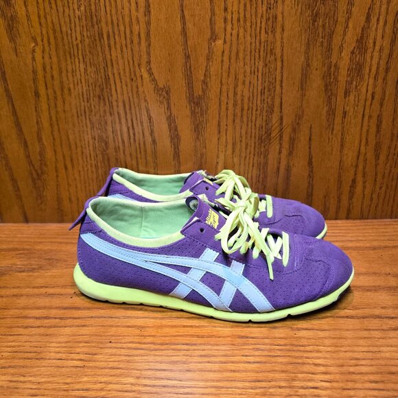 Onitsuka Tiger Rio Runner Shoes Purple synthetic suede White/Lime Green Size 7.5 - Picture 2 of 10